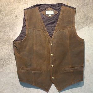 Men’s Size L Minnetonka Brown Leather Vest Snap Closure 3 Pockets